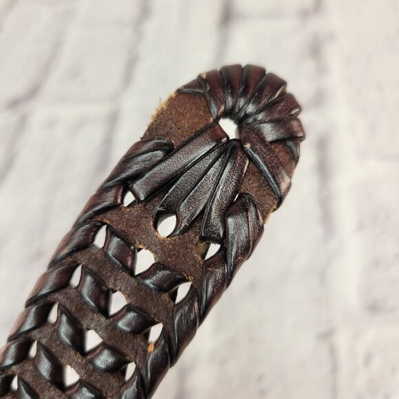 Vintage Fossil Braided Leather Belt Sz 44 Brown With Silver Tone Buckle Mint - Picture 12 of 13